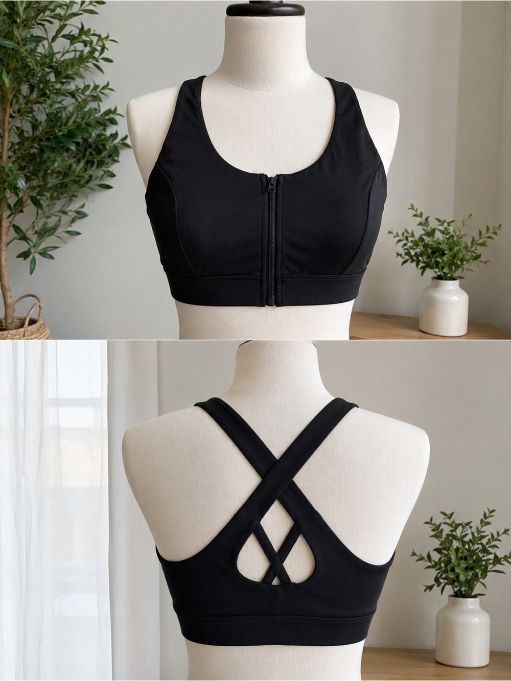 🖤 Black Zip-Front Sports Bra — XXL